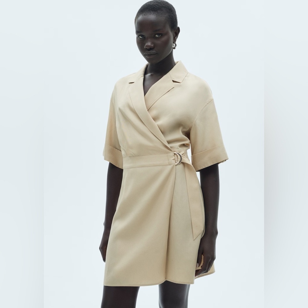 Mango Beige lyocell dress with belt NWT